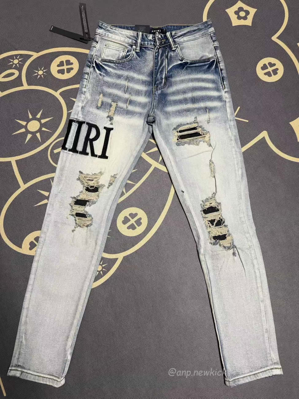 Amiri Jeans Men Letters Trousers Repair Low Rise Skinny (9) - www.newkick.vip